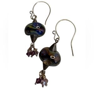 Handcrafted Artisan Borosilicate Glass & Swarovski Earrings. One of a Kind